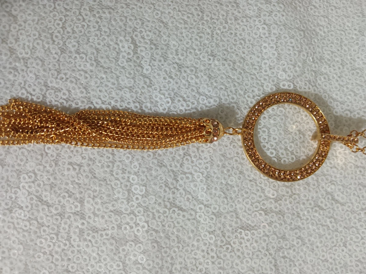 Paparazzi Jewelry New Long Gold Tassel Rhinestones Circle Necklace
