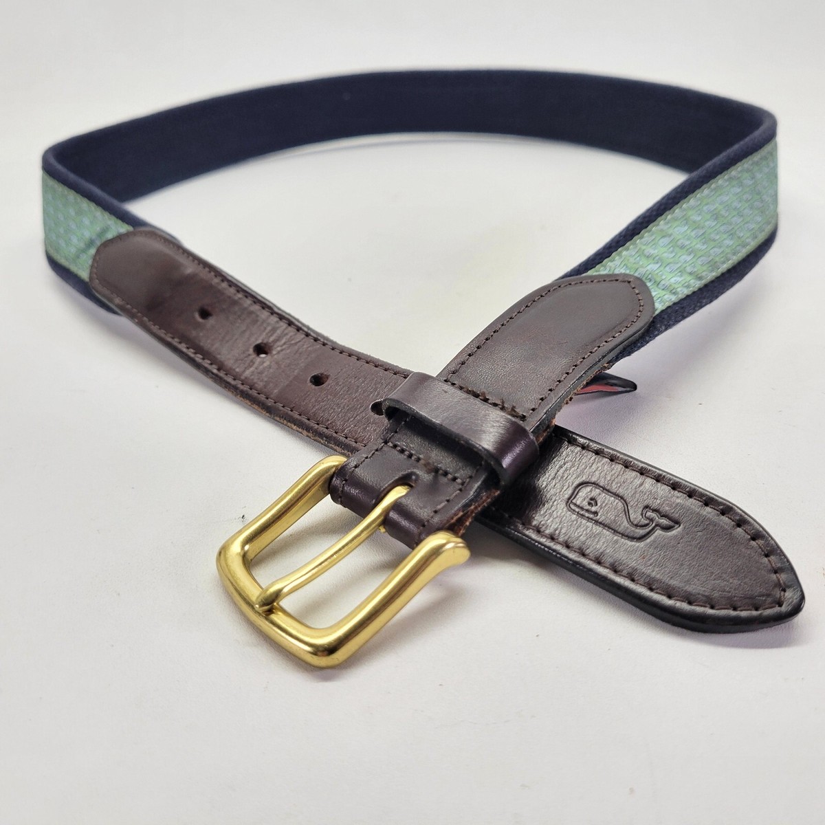 Vineyard Vines Ribbon Belt 34 Whale Canvas Leather Brass  display picture 3
