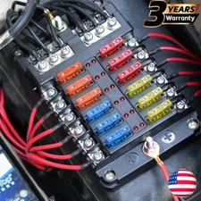 12-Way Auto Blade Fuse Box Block Holder w/ LED Indicator For 12V 24V Car Boat US