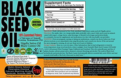 Pure Cold-Pressed Black Seed Oil 16 oz.Glass bottle-Exp date 2028