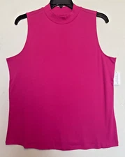 CJ Banks Size 1X Bright Pink mock turtleneck knit top, sleeveless NWT