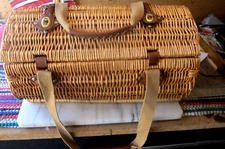 Picnic Time Wine & Cheese Wicker Picnic Basket with picnic service for two.