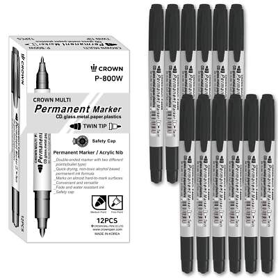 [Crown]Korean Stationery Permanent Twin Tip Markers M, Bullet Twin Tip, 12 Count
