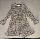 Nannette Kids Girls Tweed Coat Dress Grey Plaid Pearl Buttons Ruffle Hem — photo 1
