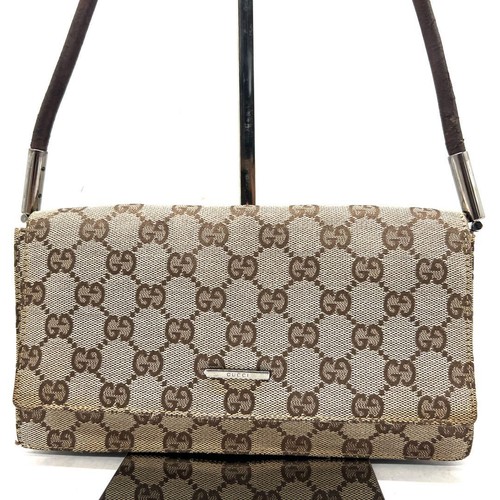 GUCCI GG Canvas Leather Mini Handbag Unisex Black Beige Authentic Accessory