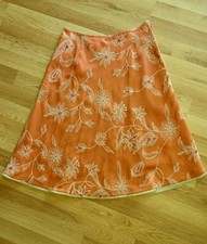 Talbots Floral Embroidered Orange Pure Silk Skirt with Sequins Women's 6