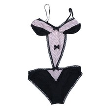 Victorias Secret Womens Lingerie One Piece Floral Lace Bow Black Pink L New NWT