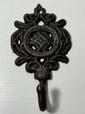 Antique Cast Iron Wall Hook Dark Brown Decorative Coat Hat Towel Hanging Vintage