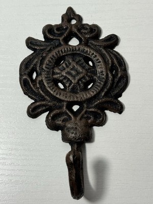 Antique Cast Iron Wall Hook Dark Brown Decorative Coat Hat Towel Hanging Vintage