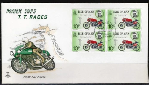 1¢ WONDER'S ~ ISLE OF MAN FDC  MANX 1975 T.T. RACES MOTORCYCLE TOPICAL ~ F128