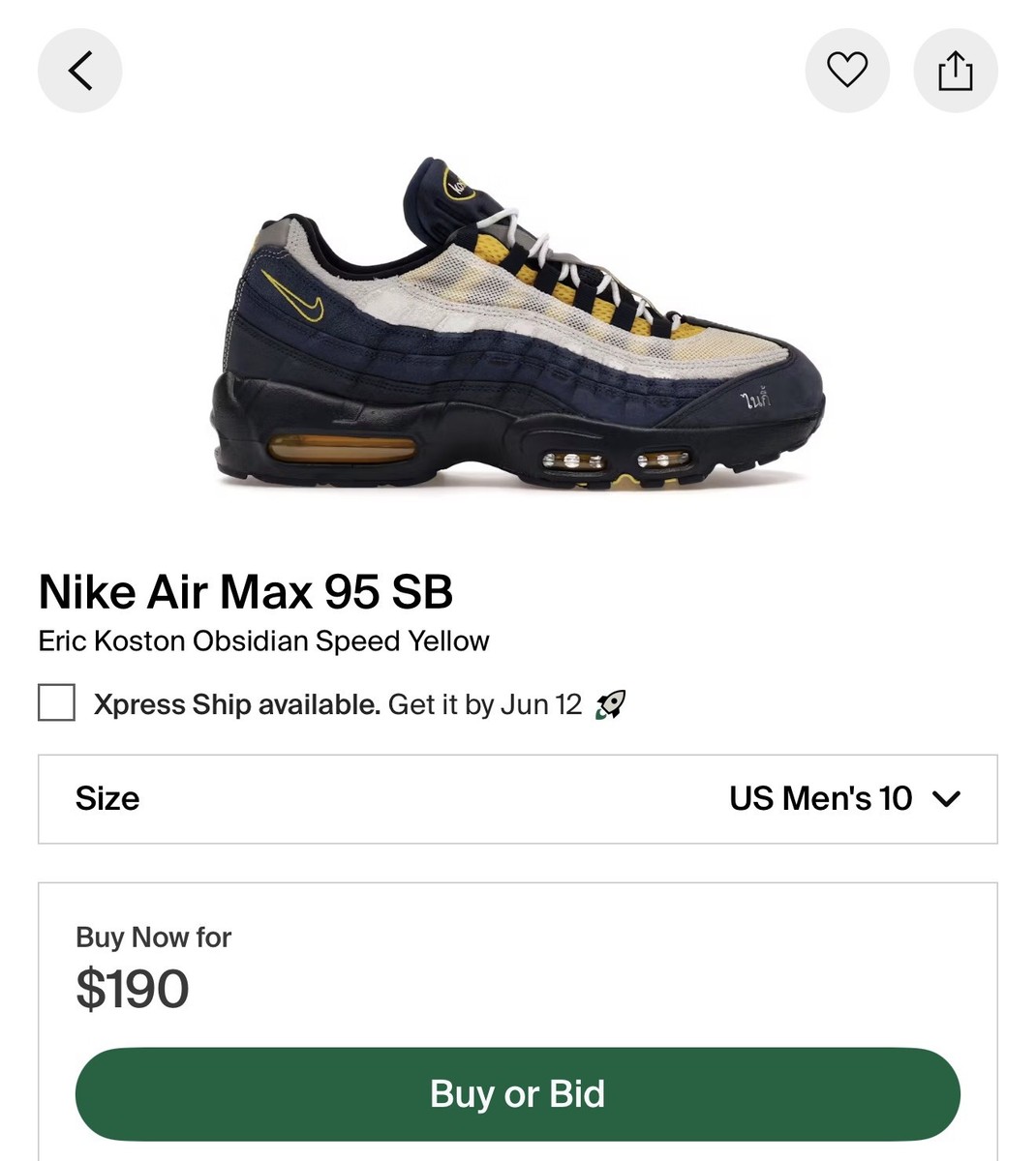 Size 10M- Eric Koston x Nike SB Air Max 95 Obsidian Speed Yellow