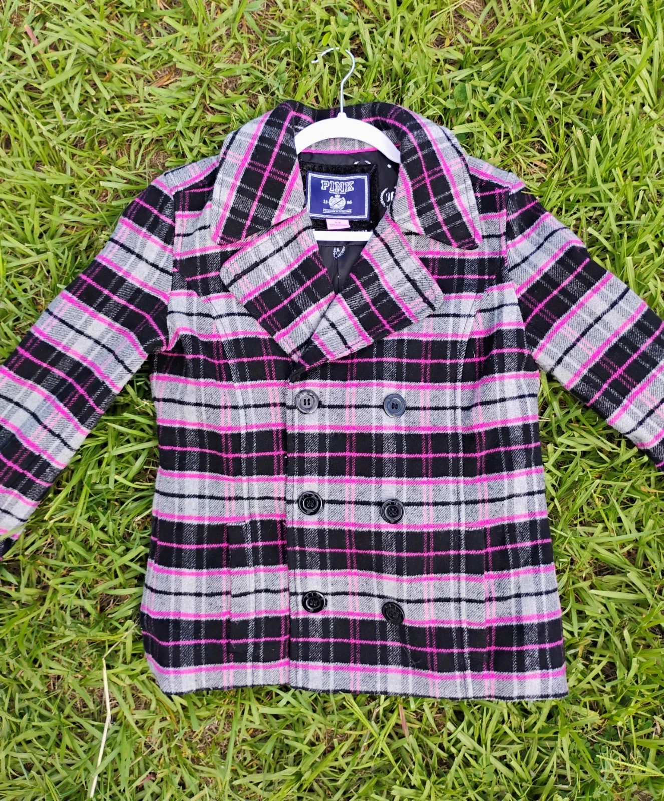 UNDERCOVER Cappotto doppiopetto ROSA Victoria’s Secret misto lana a quadri taglia small