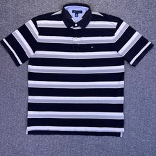 Tommy Hilfiger Polo Shirt Mens XL Black White Striped Classic Casual Preppy Golf