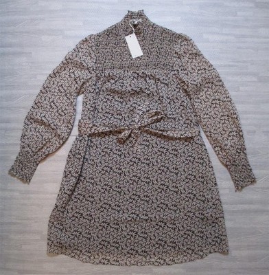 Boden Kleid Größe UK 8R creme schwarz gesmokte Passe Metallic Blütenblattmuster neu mit Etikett