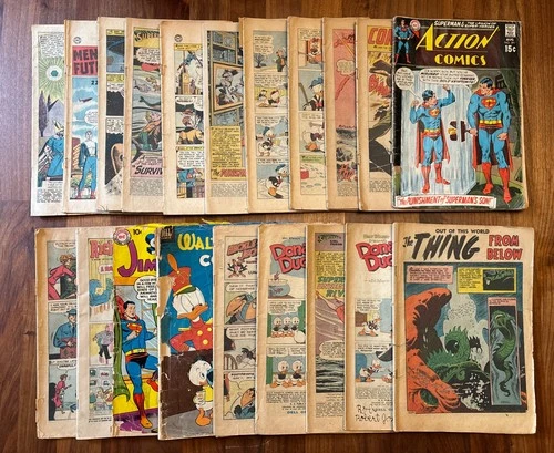 Vintage Comics Lot of 20 Most No Covers, 1950s-1970s, Superman, Donald Duck…