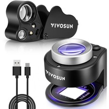 VIVOSUN 2-Pack Jewelry Loupe, 30X and 60X Foldable Magnifier UV/LED 2, Black