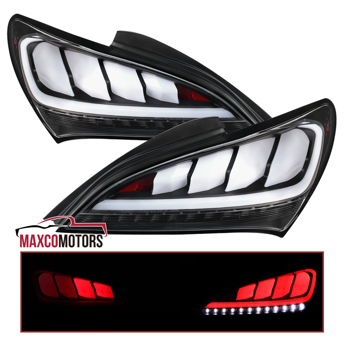 Black LED Tail Lights Fits 2010-2016 Hyundai Genesis Coupe Sequential Signal