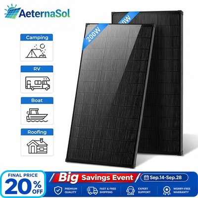 AeternaSol 2Pack 200W Solar Panel N-Type Mono 400W 18BB PV Home Roof RV Off Grid