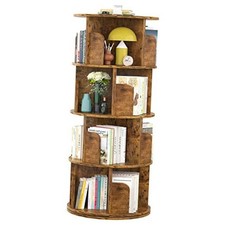 Rotating Bookshelf Wood Revolving Bookcase 4 Tier Rustic Brown