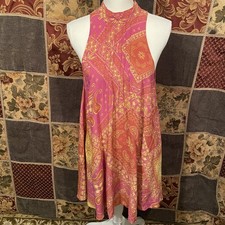 Free People Intimately Beaux Mock Neck Slip Dress Women's Small Pink Paisley