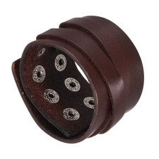 Plain Leather Bracelets Buckle Bangle,Brown Wide Punk Bracelets