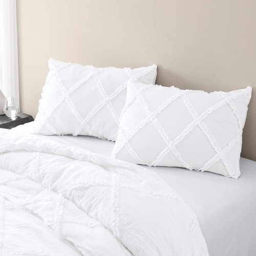 Chezmoi Collection Vivian 2-Piece Diamond Ruffle Quilted Trim Soft Washed Mic... - Picture 3 of 7