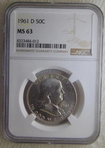1961 D Franklin 50C Silver Half Dollars, NGC MS63, LOOKS NICE!