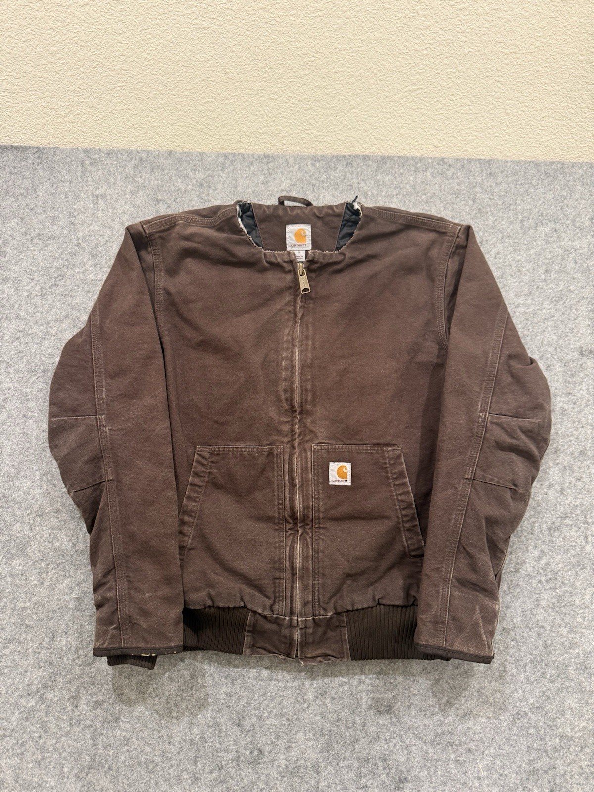 Vintage Carhartt Brown Hooded Jacket Size Small Cut Hood