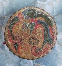 ~Antique LEEDY DRUMS Double Sided Chinese Tack Drum Dragon PHOENIX Hand Painted~