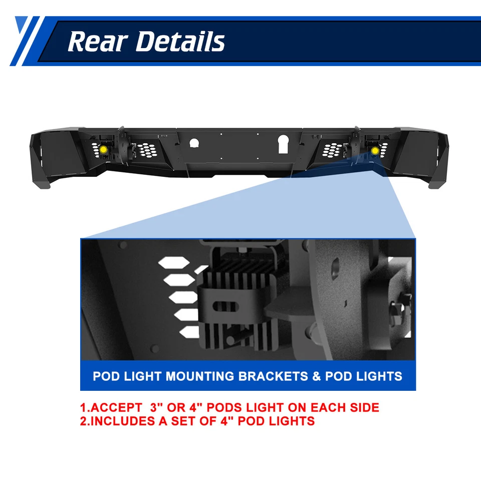 Parachoques trasero negro para Chevy Silverado GMC Sierra 2500 HD 3500 HD 2015-2019 Foto 2 de 4