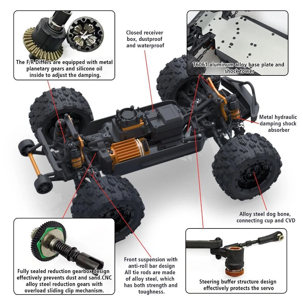 ZD Racing MT-16 4WD 2.4GHZ 4CH Brushless Motor 80Km/h 1/16 Off-Road RC Cars - Picture 23 of 25