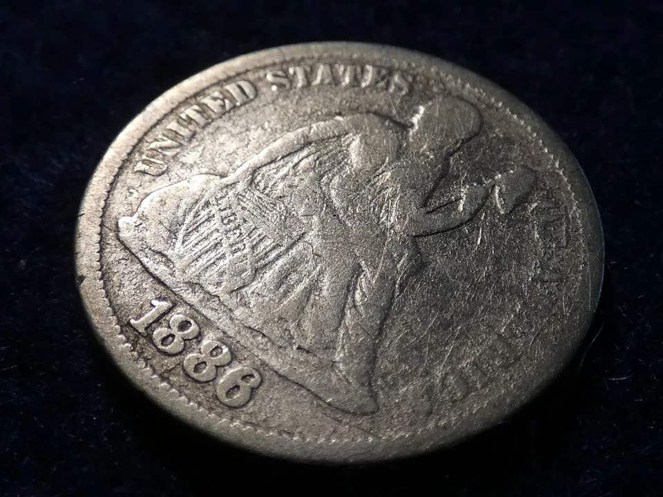 1886 Seated Liberty Silver Dime Circulated F-105 RPD Variety R-3 #3345 - Image 2 of 4