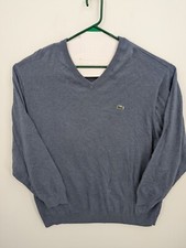 Lacoste Men's Cotton Blue V-Neck Long Sleeve Pullover Sweater, 10L, BIG  TALL