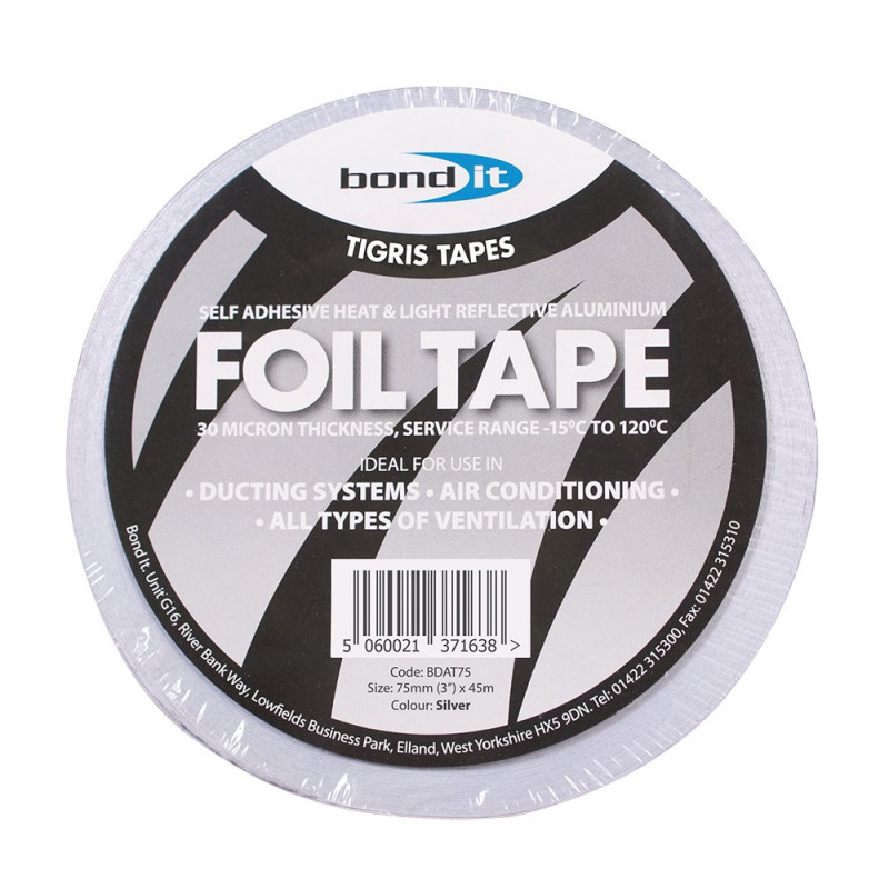 Bond It Self Adhesive Reflective Aluminium Insulation Foil Tape 75mm x 45mt Roll