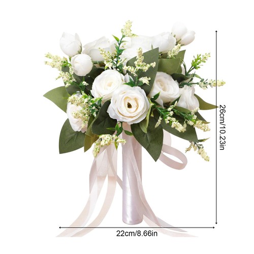 Bride Wedding Bouquet Silk Ribbon Roses Artificial Holding Flowers Accessories - Picture 3 of 15