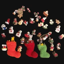 Vtg Christmas Miniature Ornaments 3 Stockings For Small Mini Tree.50-3"Lot of 30