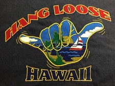 Vintage 80's "Hang Loose" Hawaii Graphic T-Shirt Navy Surf-Skate Made In USA