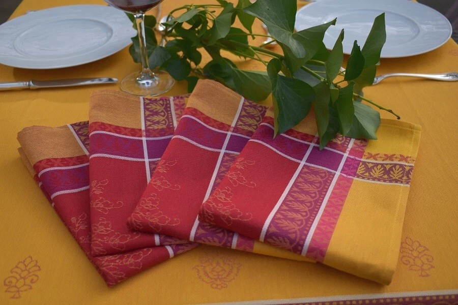 Salvietta Jacquard Cotone 50x50 CM Rosso Giallo Con Paisleymotiv Di Francia - Immagine 2 di 4