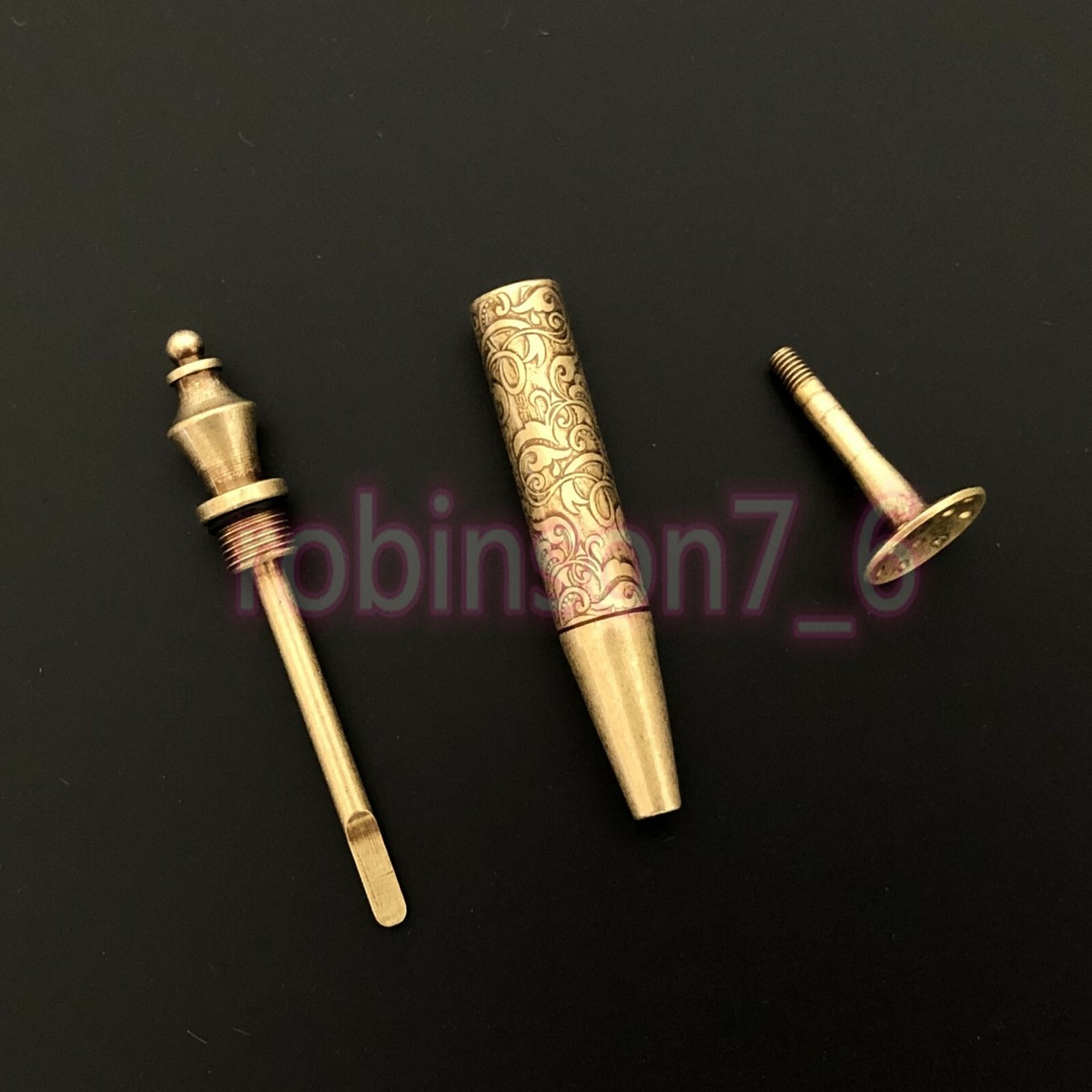 Antique 2 in 1 Carved Smoking Pipe Tamper Brass Pick Tool