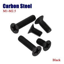 M1-M2.5 Phillips Countersunk Screw Flat Head Bolts Carbon Steel Blacked L:3-16mm