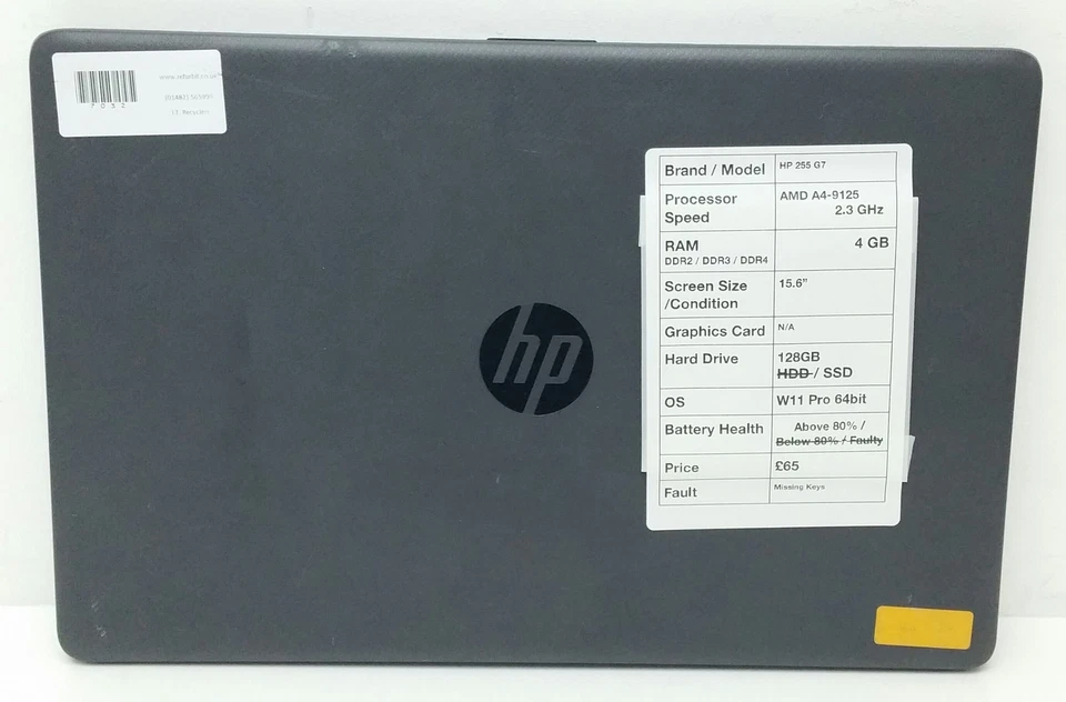 HP 255 G7 - AMD A4-9125 2,3GHz - 4GB - 15,6" - 128GB SSD - Windows 11 Pro 64bit - Bild 3 von 4