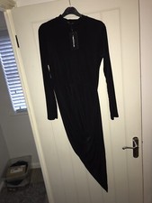 New Pretty Little Thing Black Saffy Long Sleeve Drape Dress 12