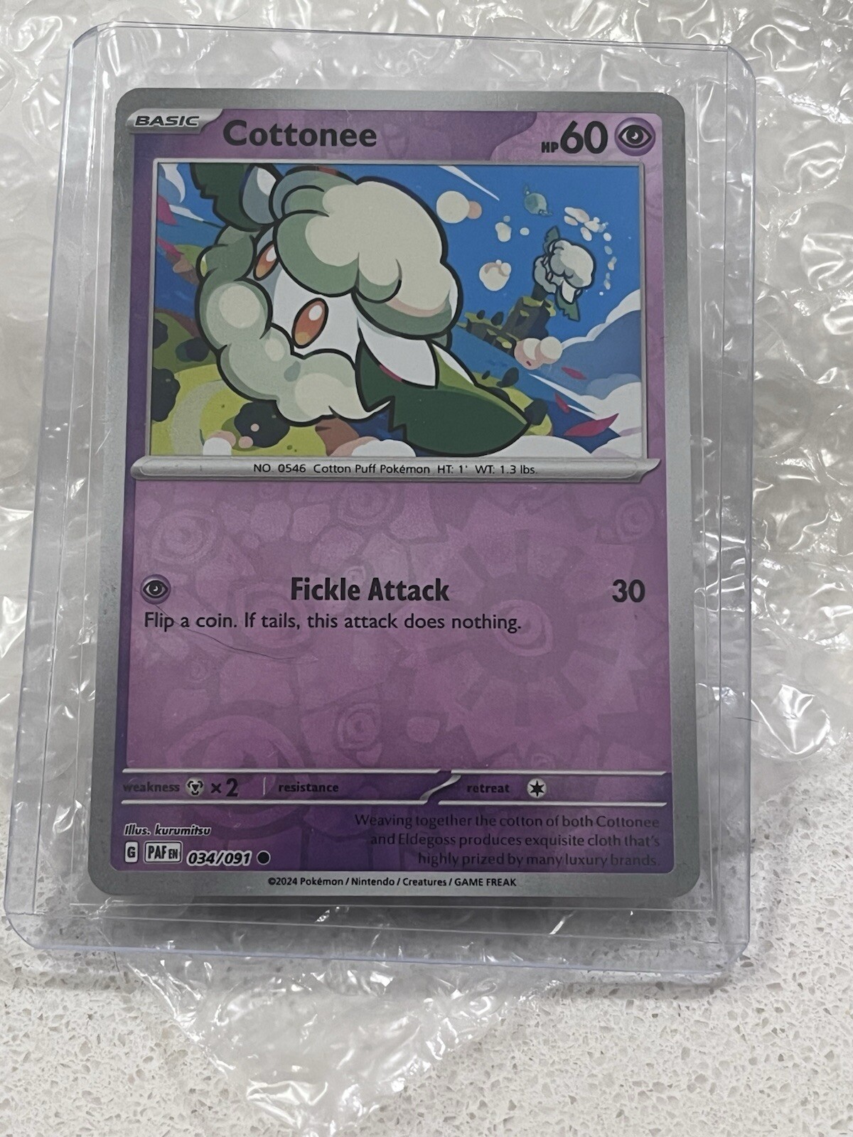 Cottonee 034/091 Paldean Fates Reverse Holo PAF EN Pokemon Card NM
