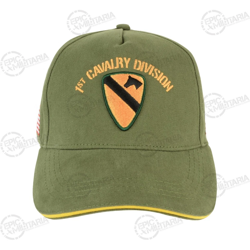 Casquette de baseball militaire américaine 1ère division de cavalerie - chapeau réglable armée verte - Photo 3/4