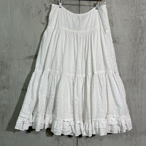Lauren Ralph Lauren Maxi Skirt White Crochet Lace Insets Eyelet Ruffle 14w - Picture 2 of 6
