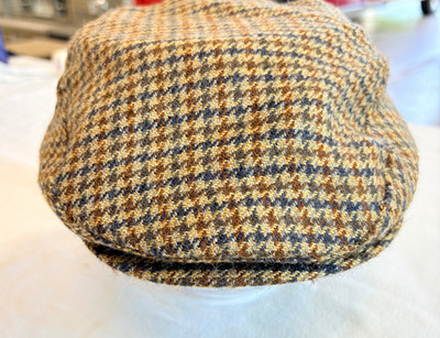 Uncle Rubys Thread Thimble Mens Wool Tweed Newsboy Cap Houndstooth Brown Sz L