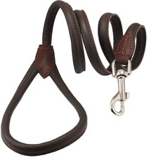 Brown 4 Ft Round Genuine Rolled Leather Dog Leash Medium 7/16 Inch 10mm