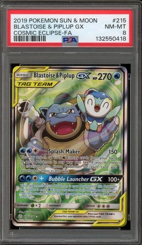 Pokemon Blastoise & Piplup GX Cosmic Eclipse Full Alt Art #215 PSA 8