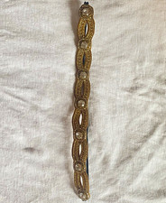 Vintage Style Gold Rhinestone Metal Headband w/ Black Elastic Band Women