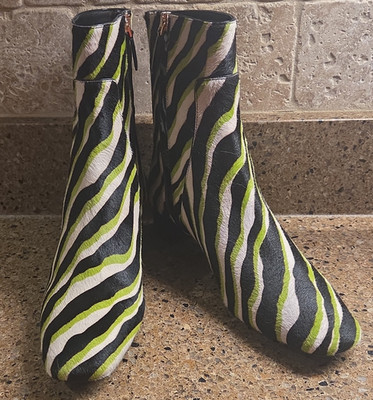 Michael Kors Collection Women's Zebra Animal Print Calf Hair Zip Bootie EU 36.5